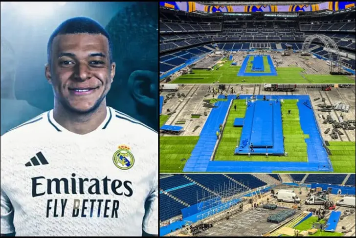 Tarima para la presentación de Kylian Mbappé en el Real Madrid / Foto: Guatefutbol