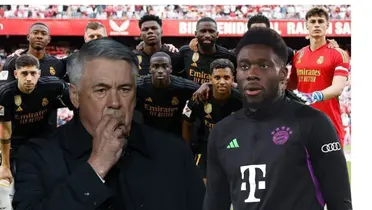 Ancelotti preocupado, Davies serio, Real Madrid equipo