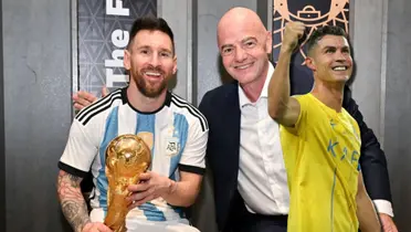 Cristiano Ronaldo, Lionel Messi y Gianni Infantino