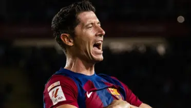 Robert Lewandowski celebrando un gol con el FC Barcelona